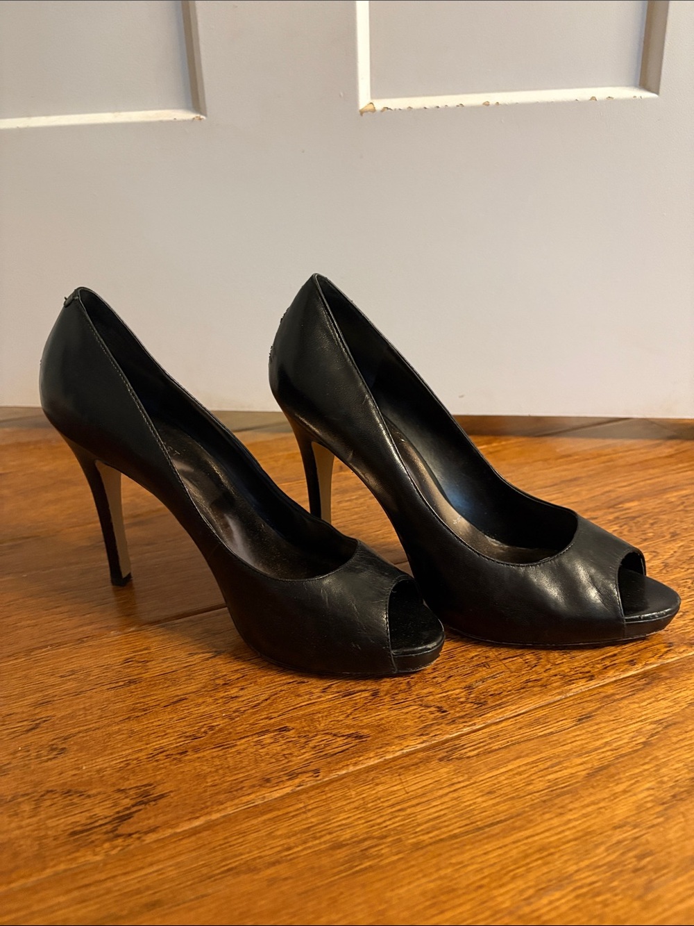 Nine West leather Black Peep-Toe Stiletto Heels